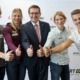 v.l.: Rainer Kepplinger, Rudern, Verena Preiner, Leichtathletik/Mehrkampf, Wirtschafts- und Sport-Landesrat Markus Achleitner, Sabrina Filzmoser, Judo, Julian Schöberl, Rudern.